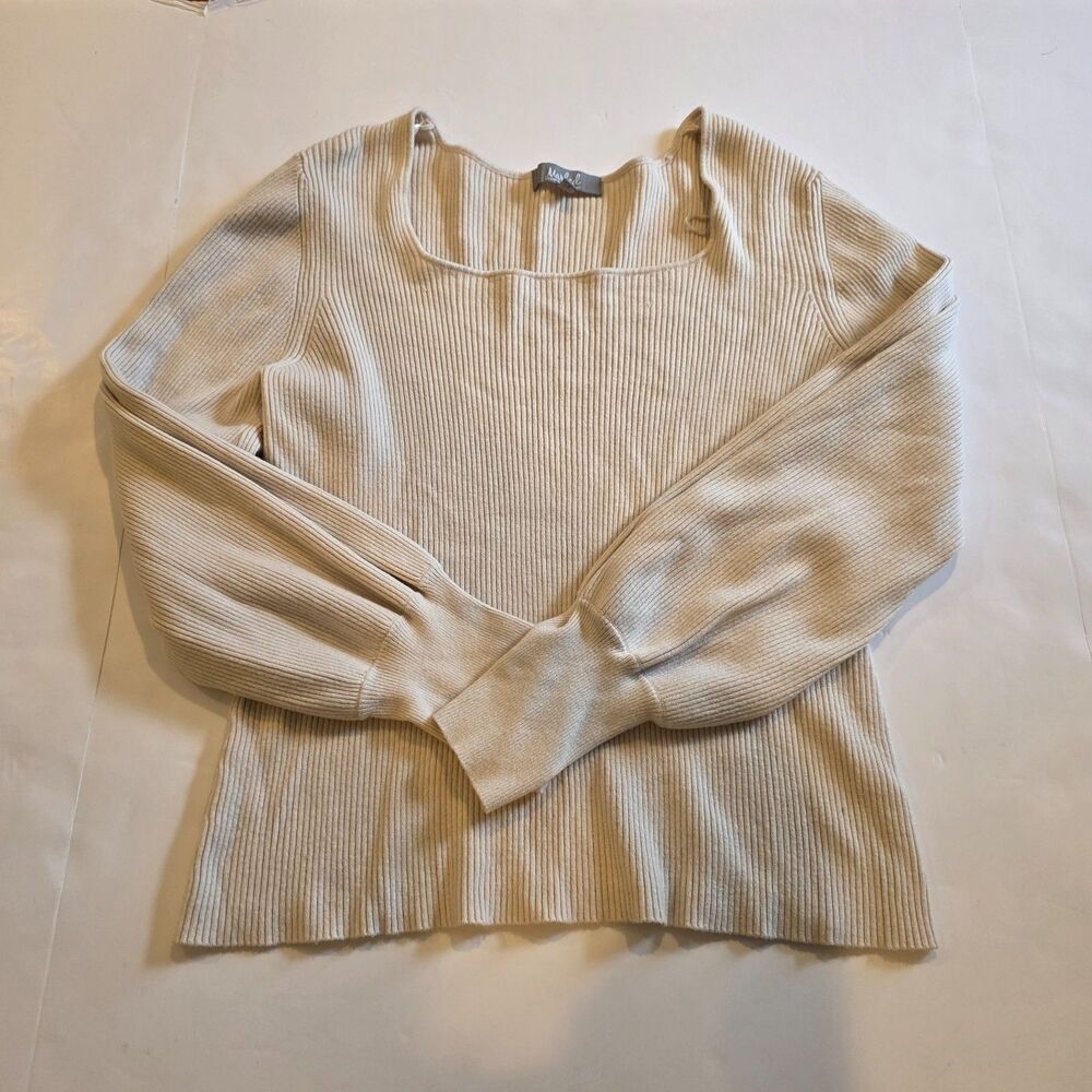 Marled by RC XL Cream Ribbed Sweater Square Scoop Neck Long Sleeve